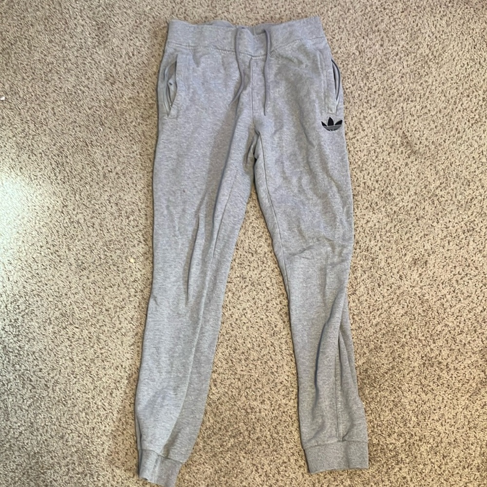 Adidas Gray Sweatpants with Tapered Leg and Elastic Cuffs